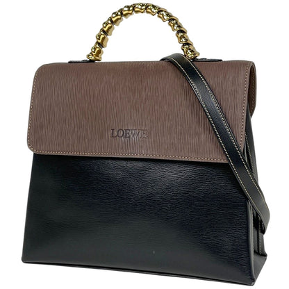 Loewe Velazquez Handbag 2-Way Leather Black Brown