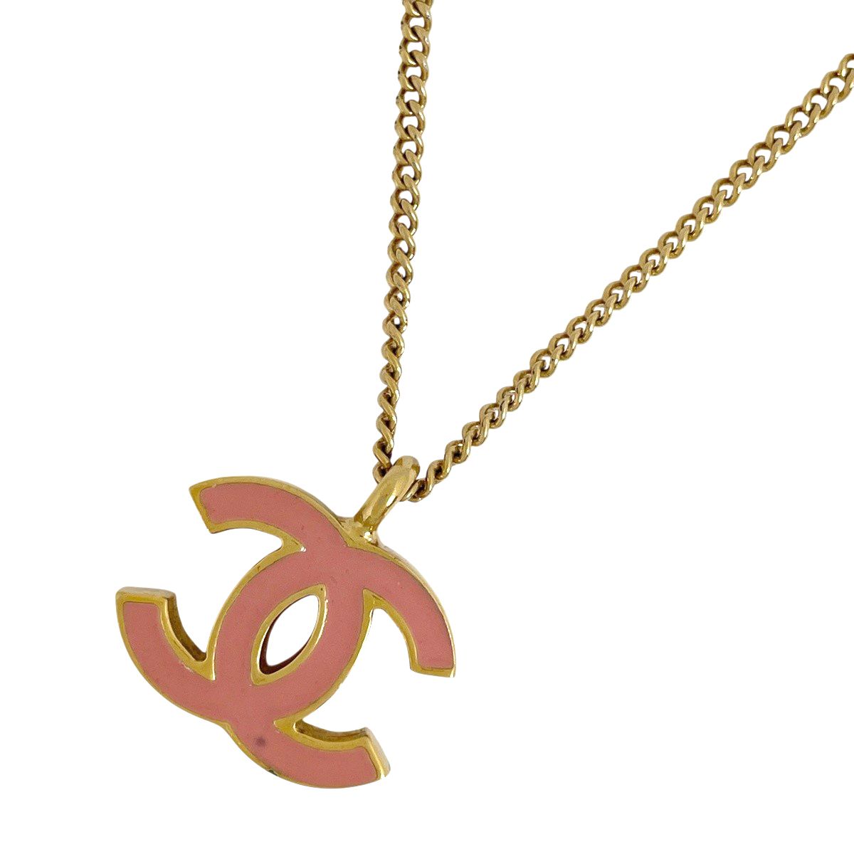 Chanel CC Logo Necklace Gold Plated Pink