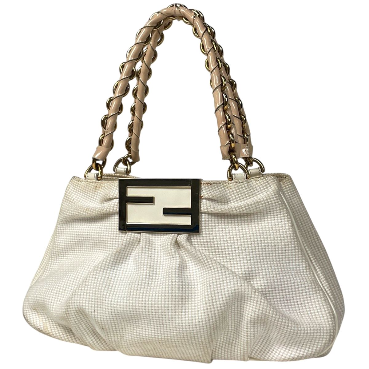 Fendi Zucca Logo Chain Handbag Canvas Ivory Beige