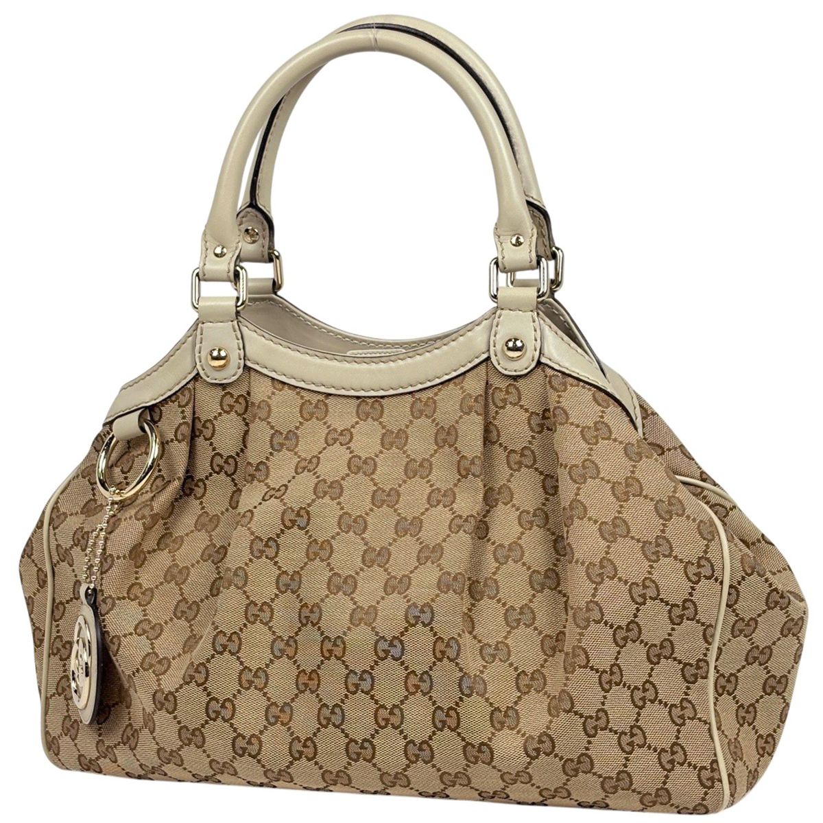 Gucci GG Pattern Ski Handbag Canvas Beige Ivory