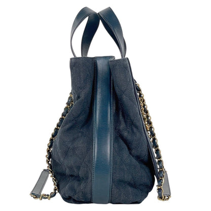 Chanel CC Logo Chain Shoulder Bag 2-Way Quilted Leather Navy — view 4