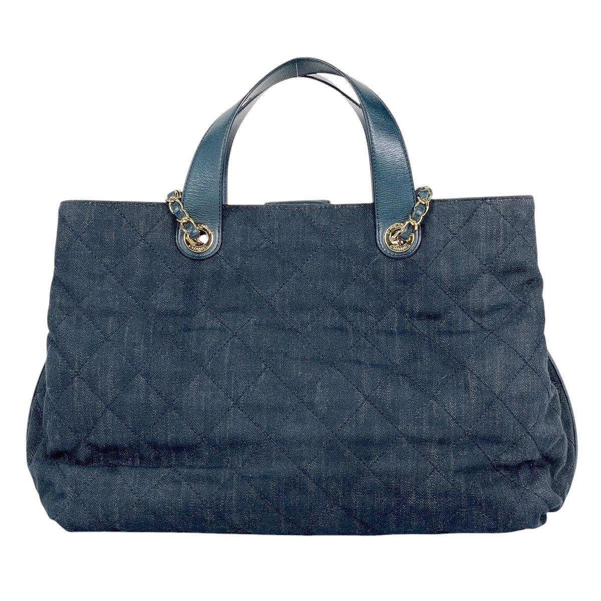 Chanel CC Logo Chain Shoulder Bag 2-Way Quilted Leather Navy — view 3