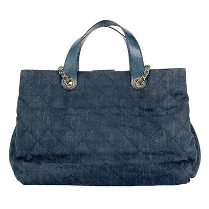 Chanel CC Logo Chain Shoulder Bag 2-Way Quilted Leather Navy — view 3