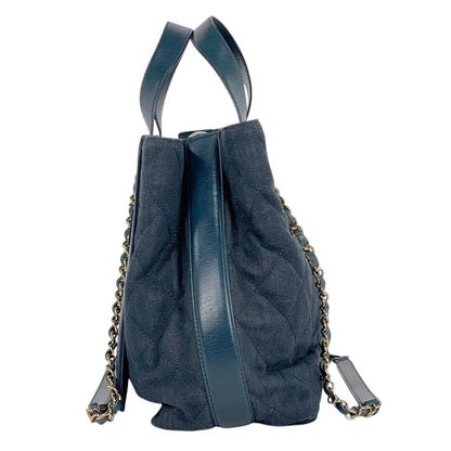 Chanel CC Logo Chain Shoulder Bag 2-Way Quilted Leather Navy — view 2