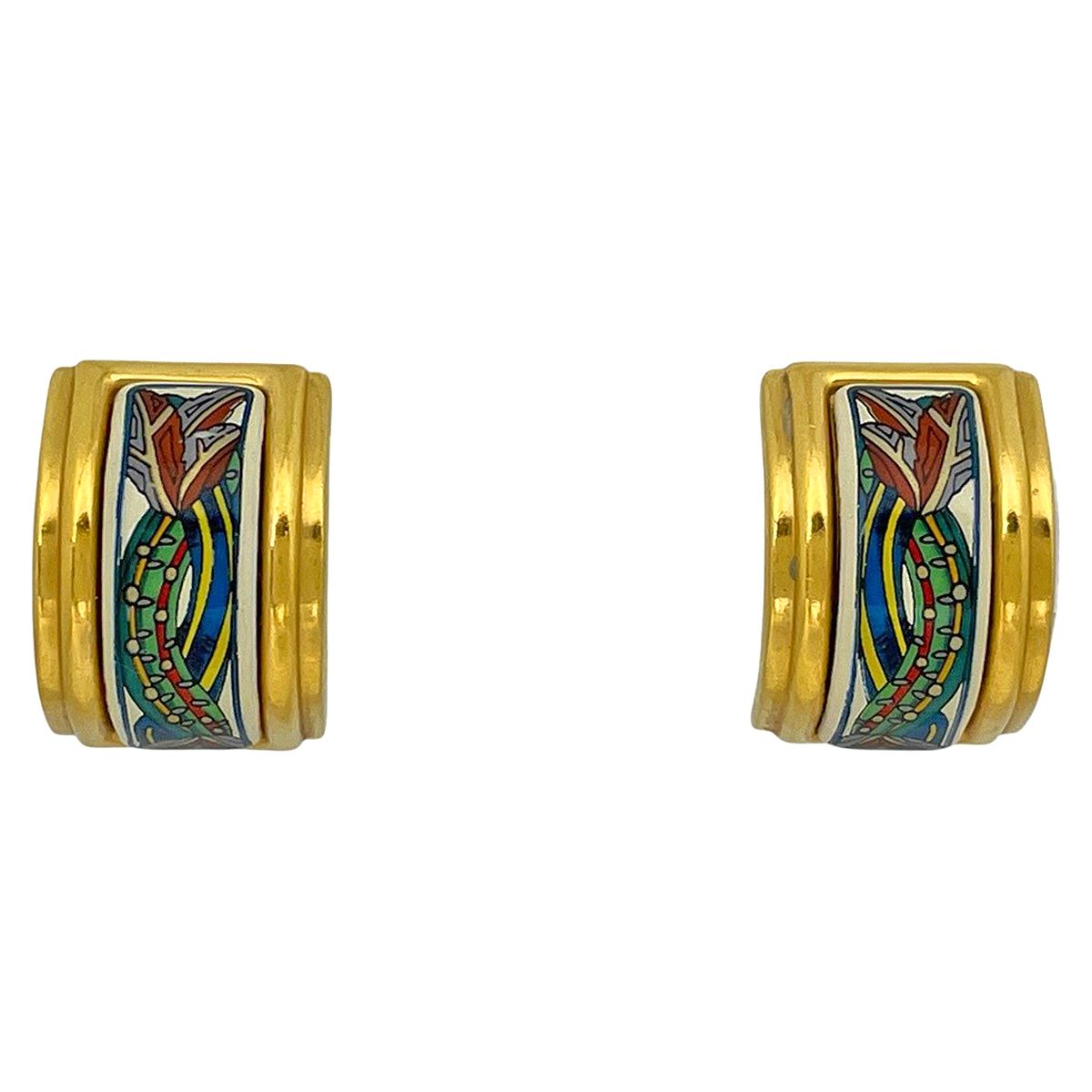 Hermes Enamel Earrings Gold Plated White