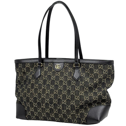 Gucci GG Pattern Tote Shoulder Bag Denim Black