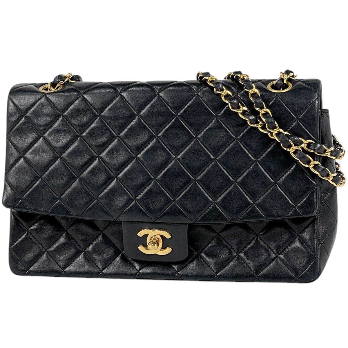 Chanel Quilted Single Flap Chain Shoulder Bag CC Logo Leather Black