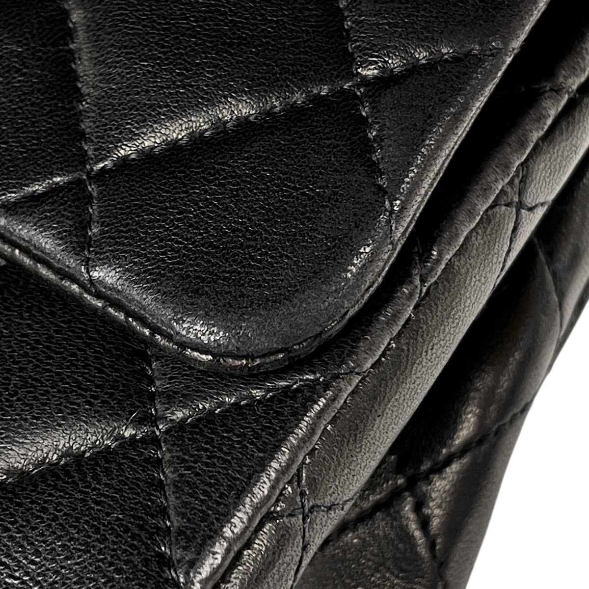 Chanel Quilted Double Flap Chain Shoulder Bag CC Logo Leather Black — view 7