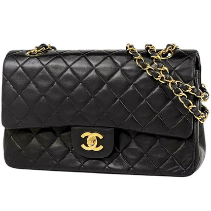 Chanel Quilted Double Flap Chain Shoulder Bag CC Logo Leather Black