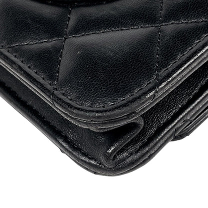 Chanel CC Logo Chain Wallet Quilted Leather Black — view 6