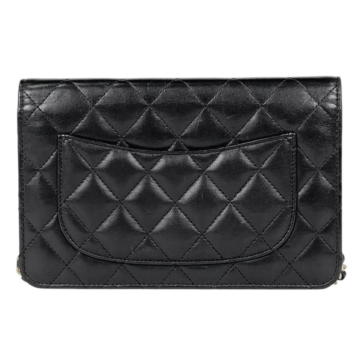 Chanel CC Logo Chain Wallet Quilted Leather Black — view 3