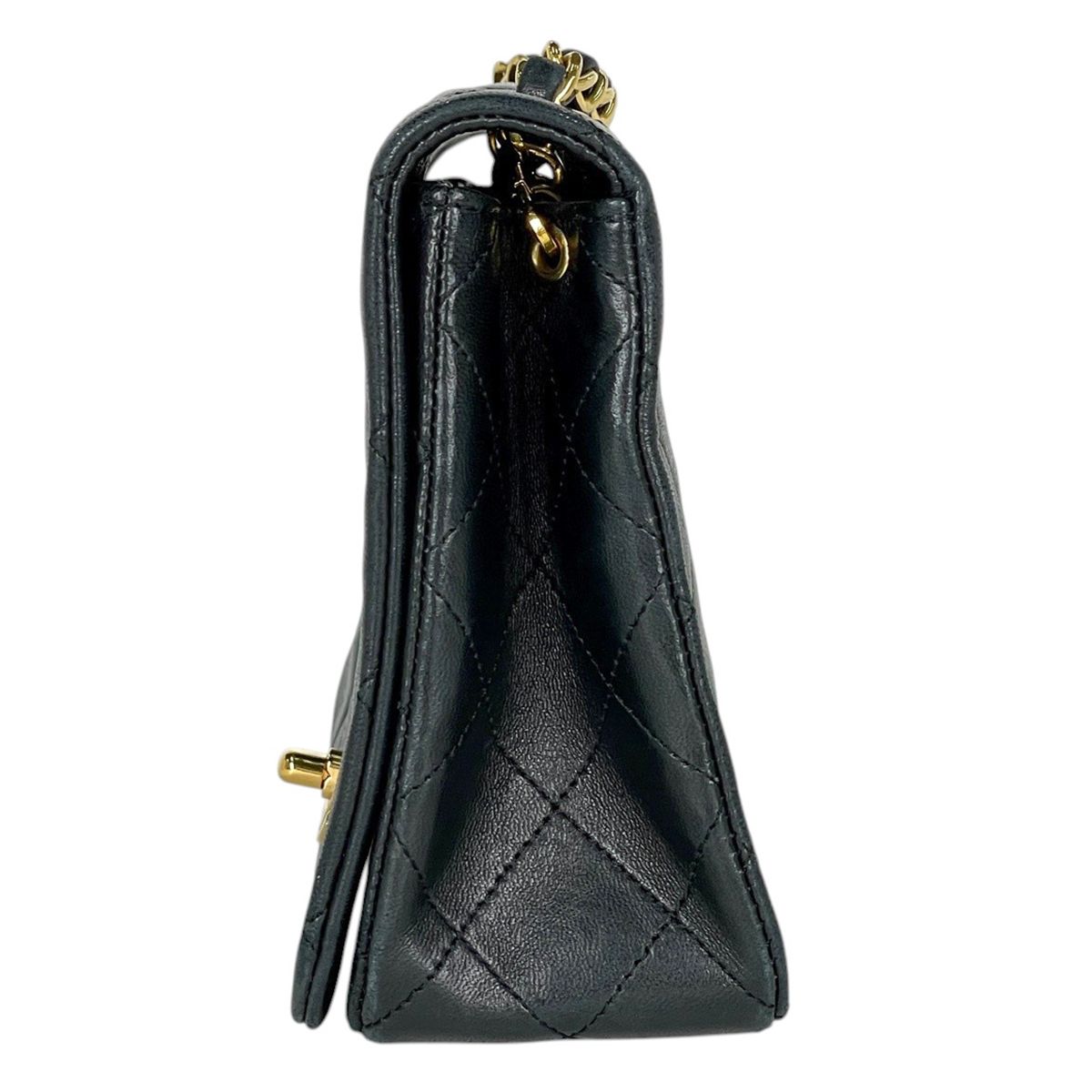 Chanel Quilted Single Flap Chain Shoulder Bag CC Logo Leather Black — view 2