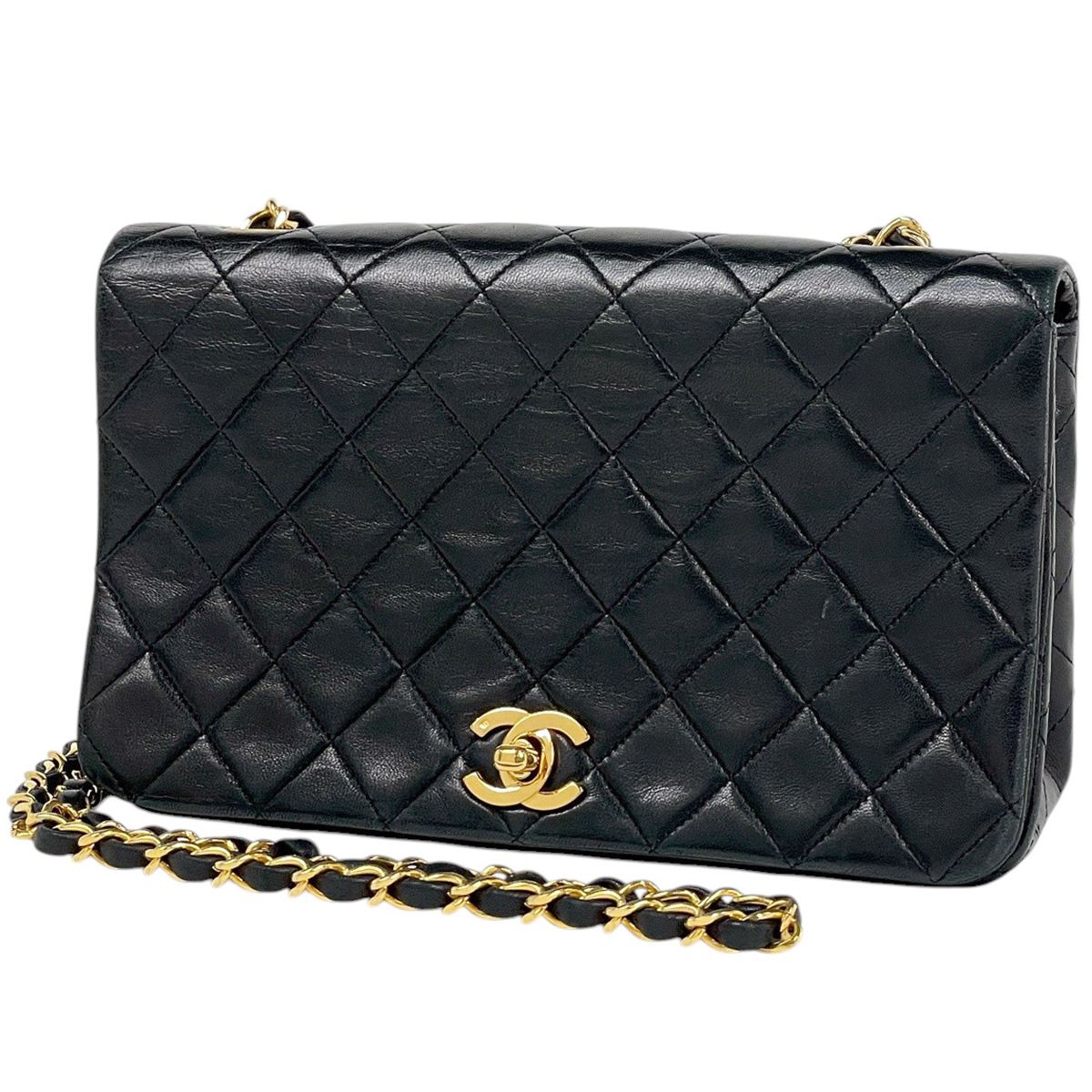 Chanel Quilted Single Flap Chain Shoulder Bag CC Logo Leather Black