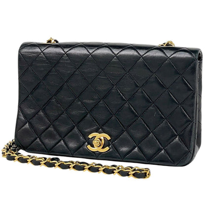 Chanel Quilted Single Flap Chain Shoulder Bag CC Logo Leather Black