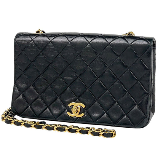 Chanel Quilted Single Flap Chain Shoulder Bag CC Logo Leather Black