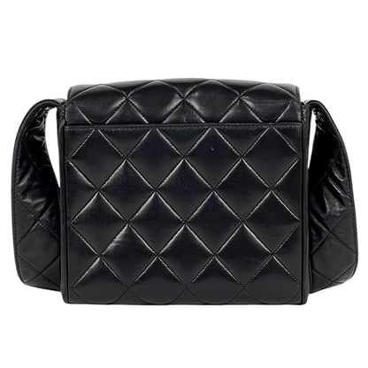 Chanel CC Logo Shoulder Bag Quilted Leather Black — view 3