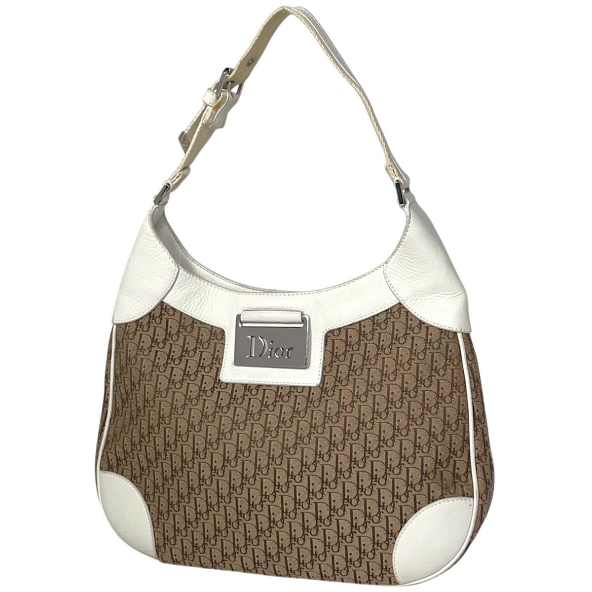 Dior Street Chic Shoulder Bag Trotter Pattern Canvas Brown White