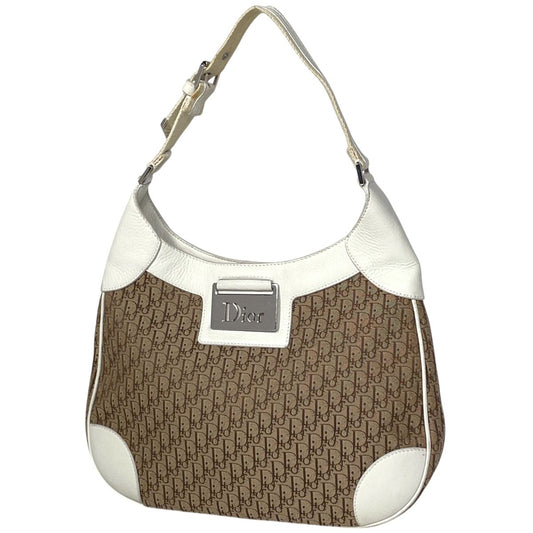 Dior Street Chic Shoulder Bag Trotter Pattern Canvas Brown White
