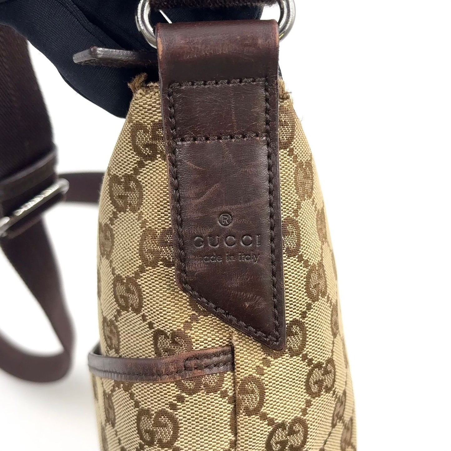 Gucci GG Canvas Leather Brown Beige Shoulder Bag Silver — view 9