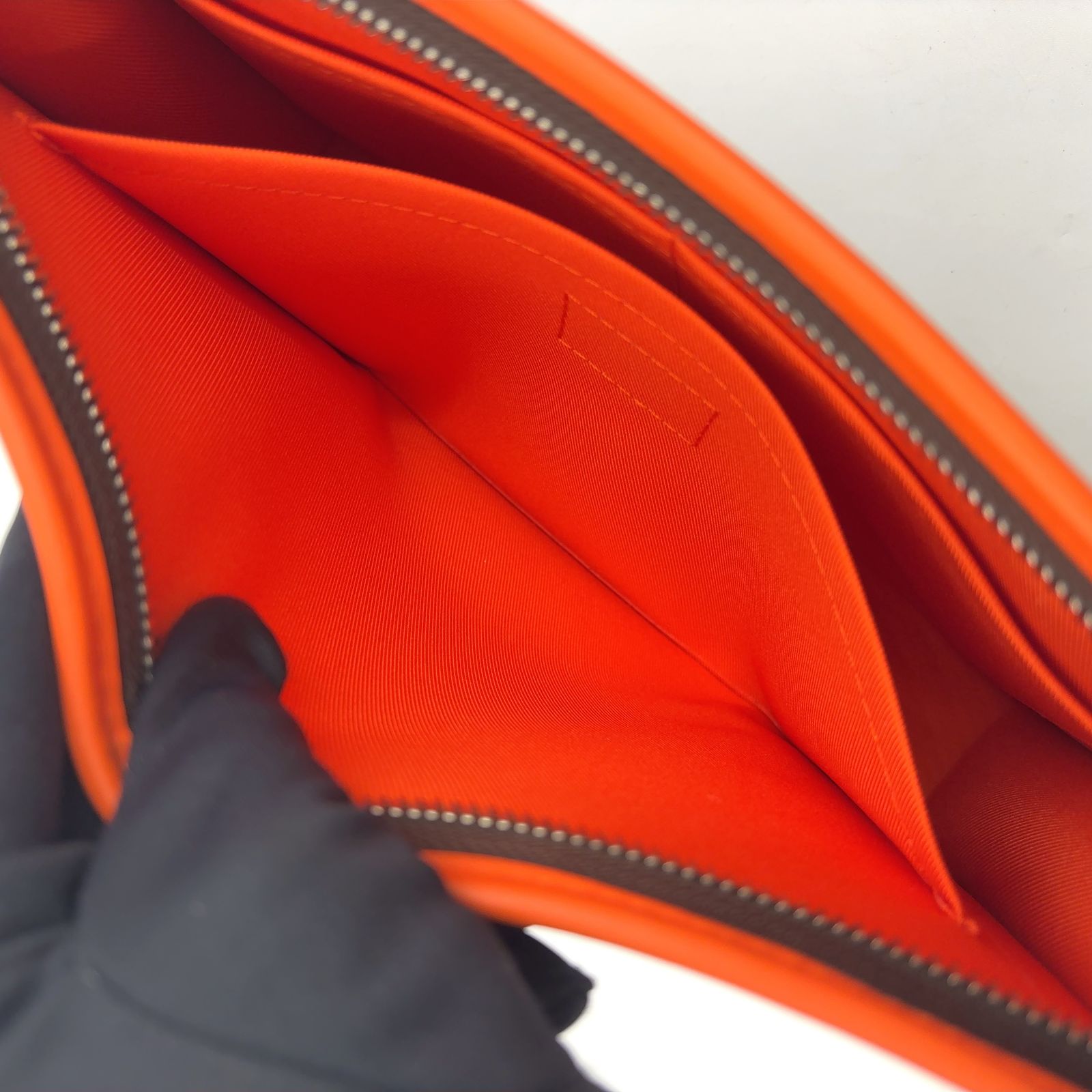 Louis Vuitton Pochette Voyage MM Monogram Macassar Leather Orange Brown Clutch — view 5