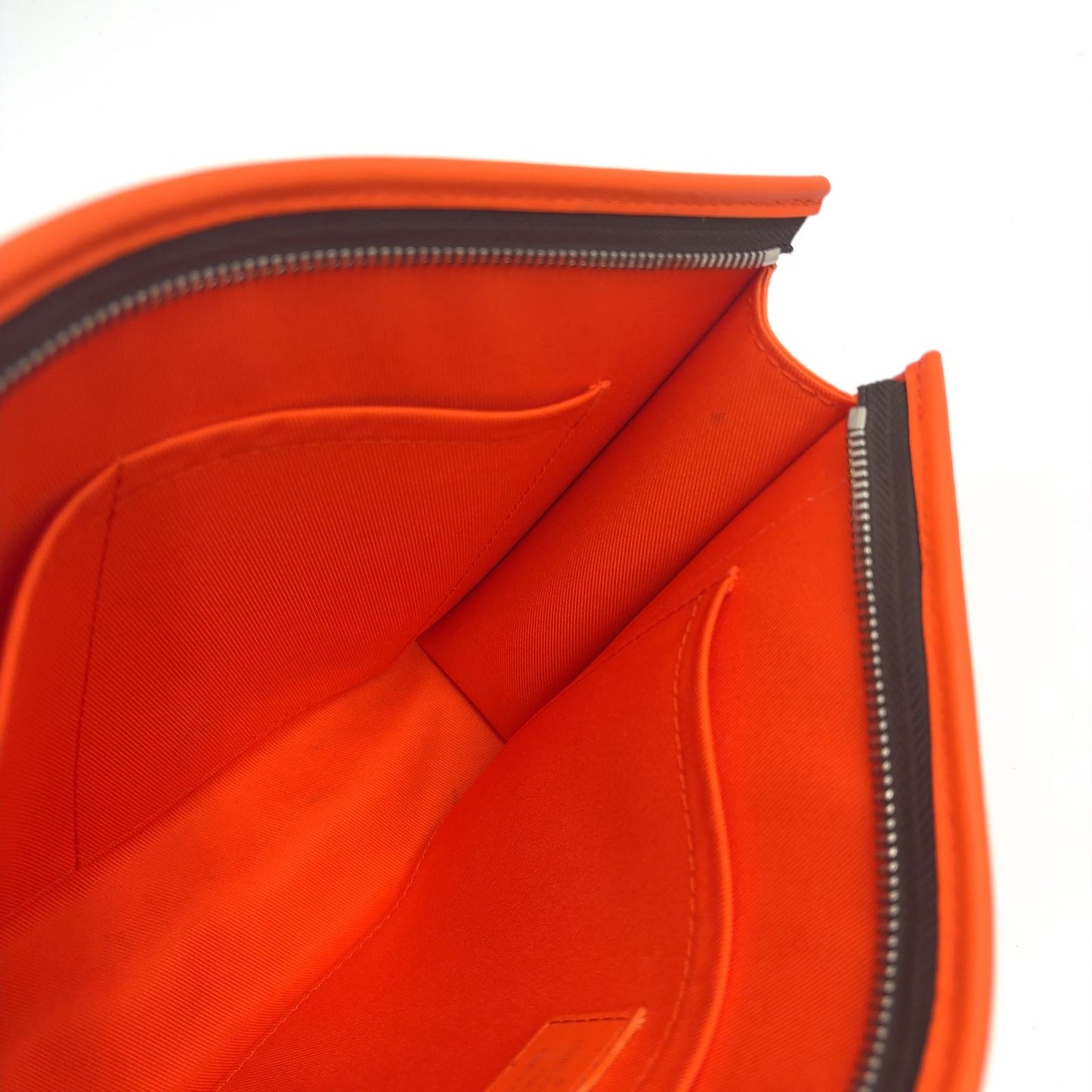 Louis Vuitton Pochette Voyage MM Monogram Macassar Leather Orange Brown Clutch — view 7