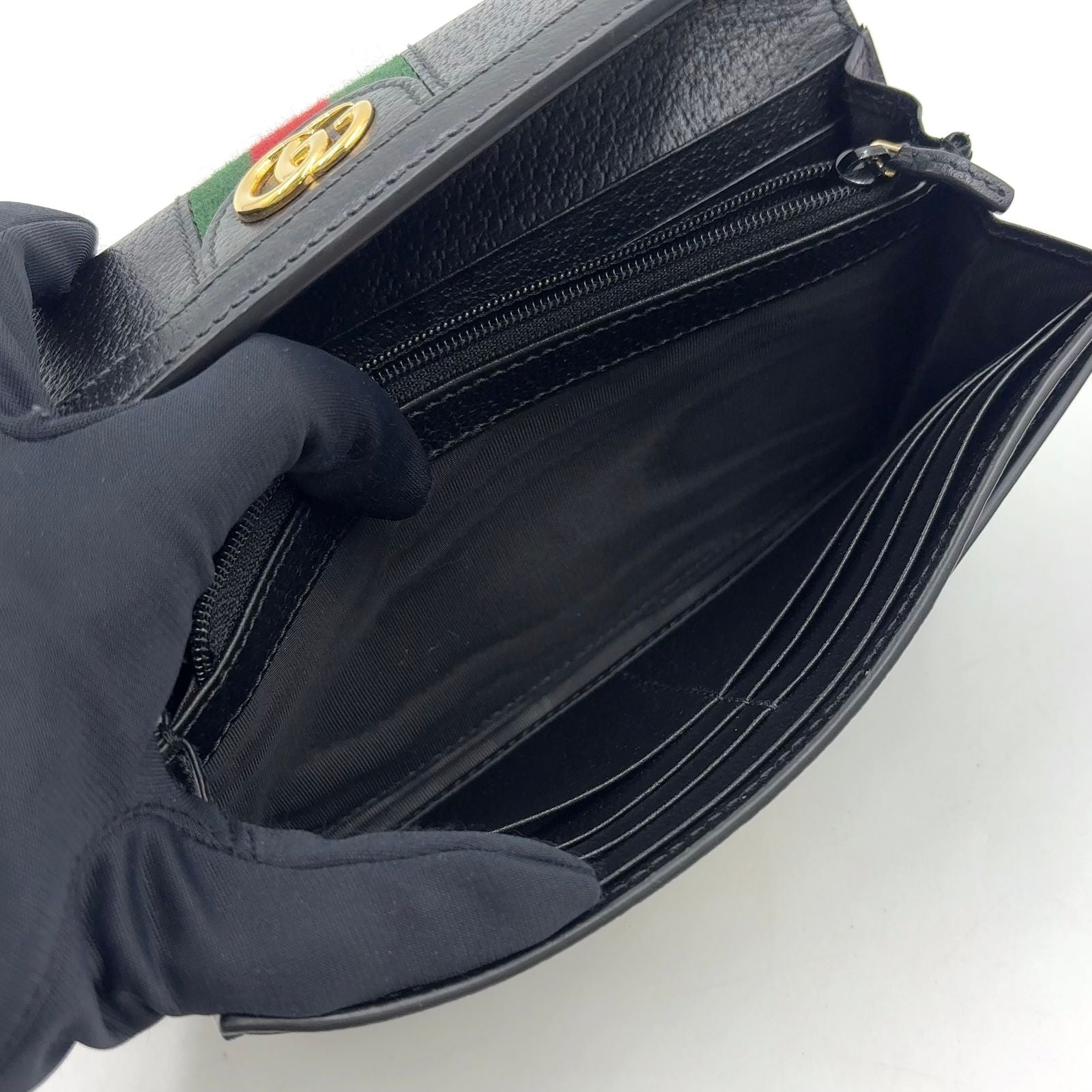 Gucci Ophidia Continental Wallet Leather Green Black Red Gold — view 6