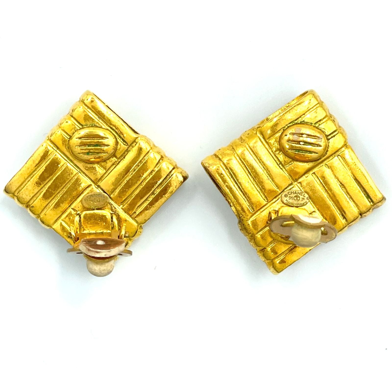 Chanel CC Logo Square Gold Plated Earrings — view 8
