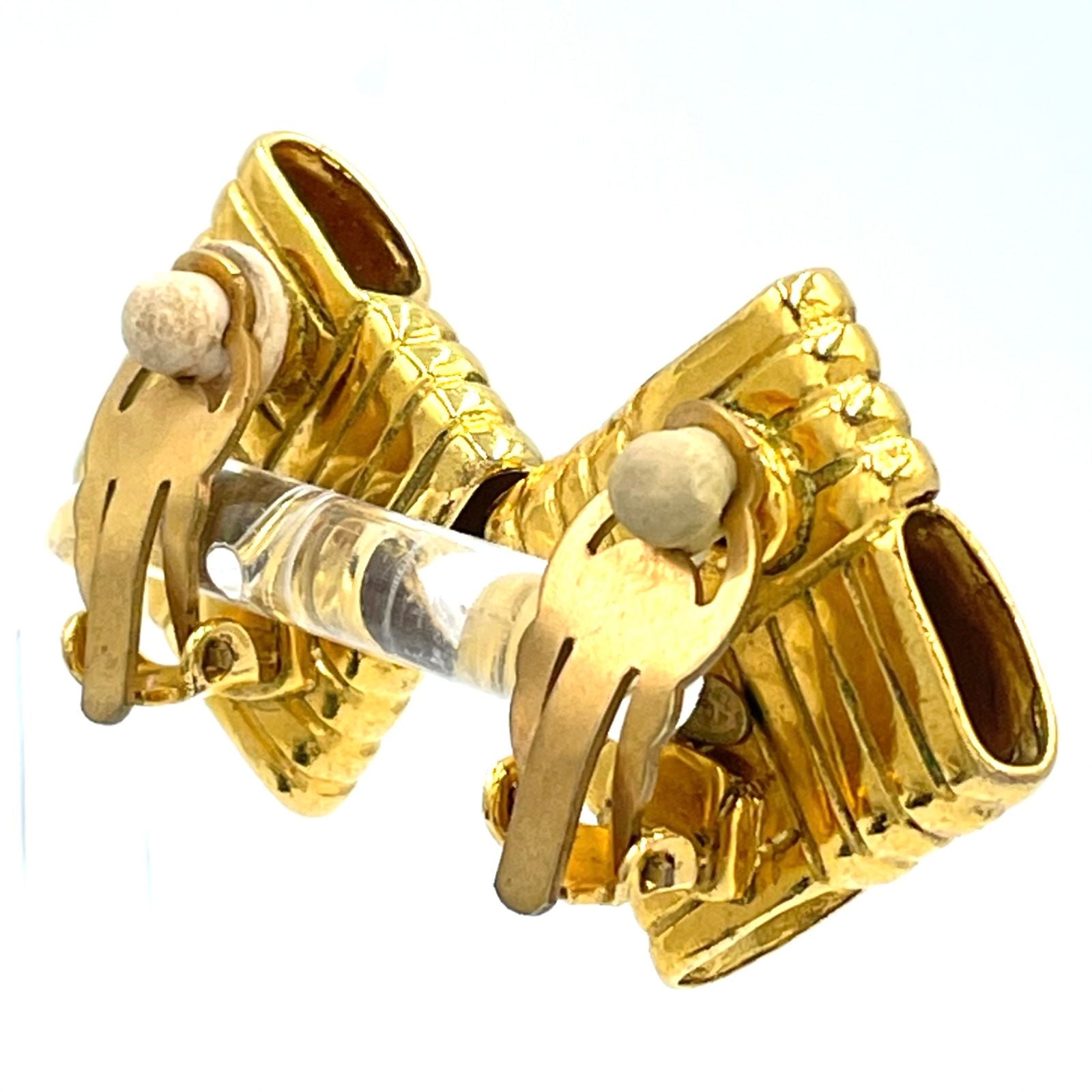 Chanel CC Logo Square Gold Plated Earrings — view 3