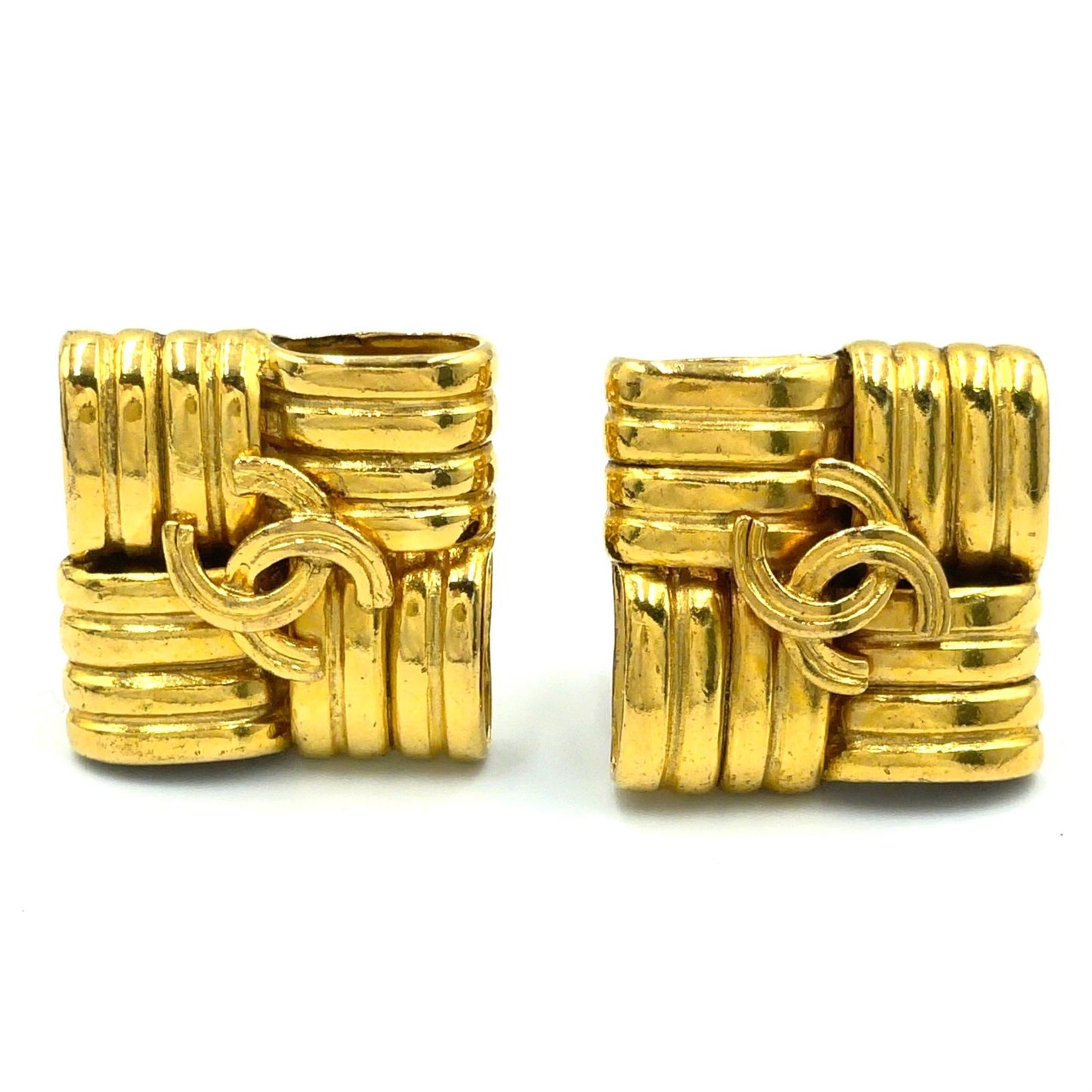 Chanel CC Logo Square Gold Plated Earrings — view 6