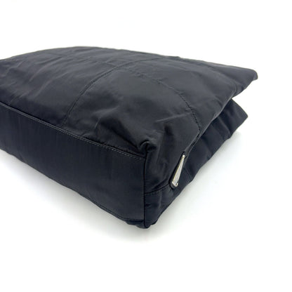 Prada Triangle Logo Stitch Nylon Black Tote Silver — view 7