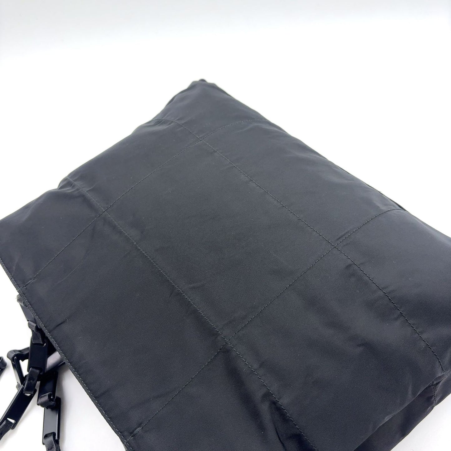Prada Triangle Logo Stitch Nylon Black Tote Silver — view 5