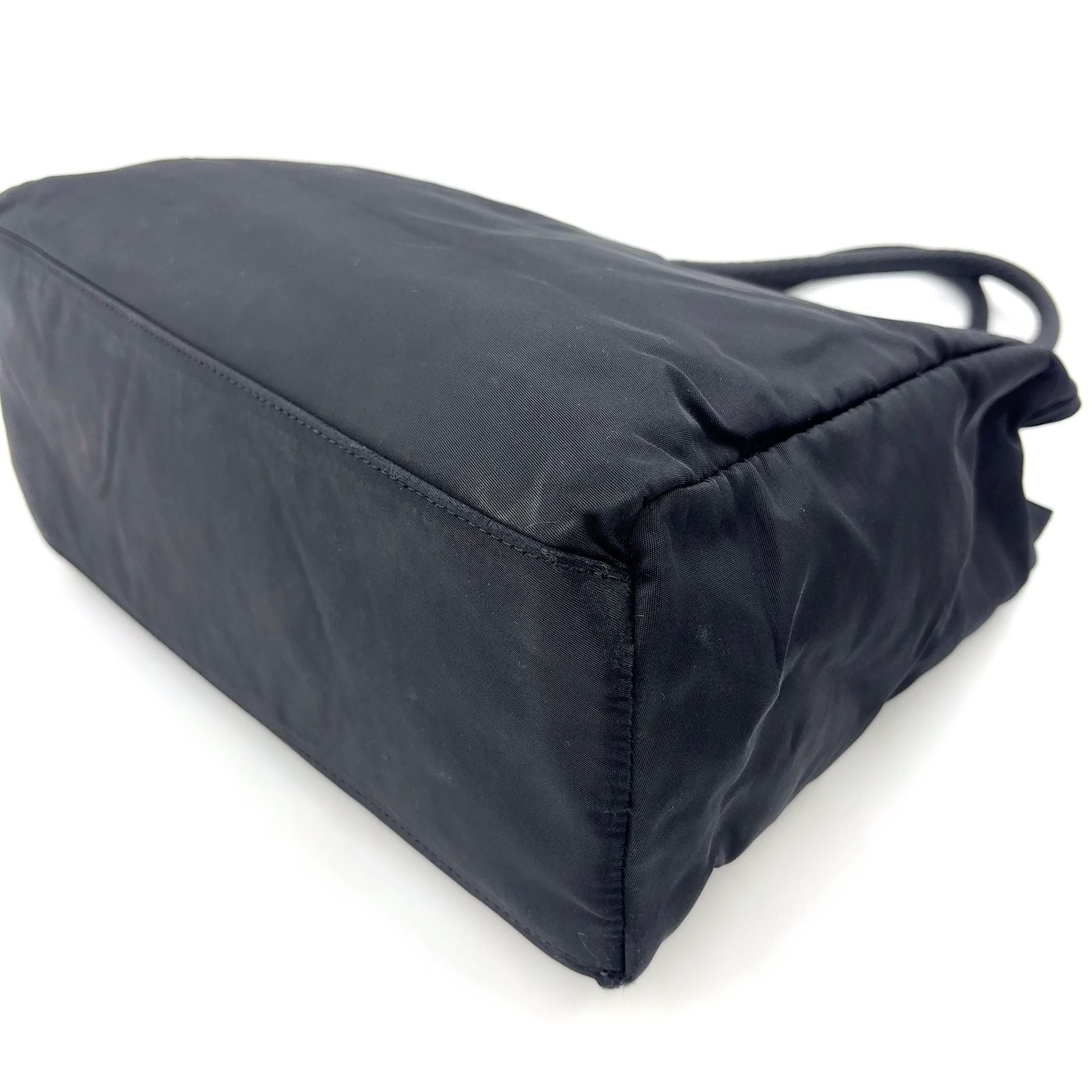 Prada Triangle Logo Nylon Black Tote Silver — view 6