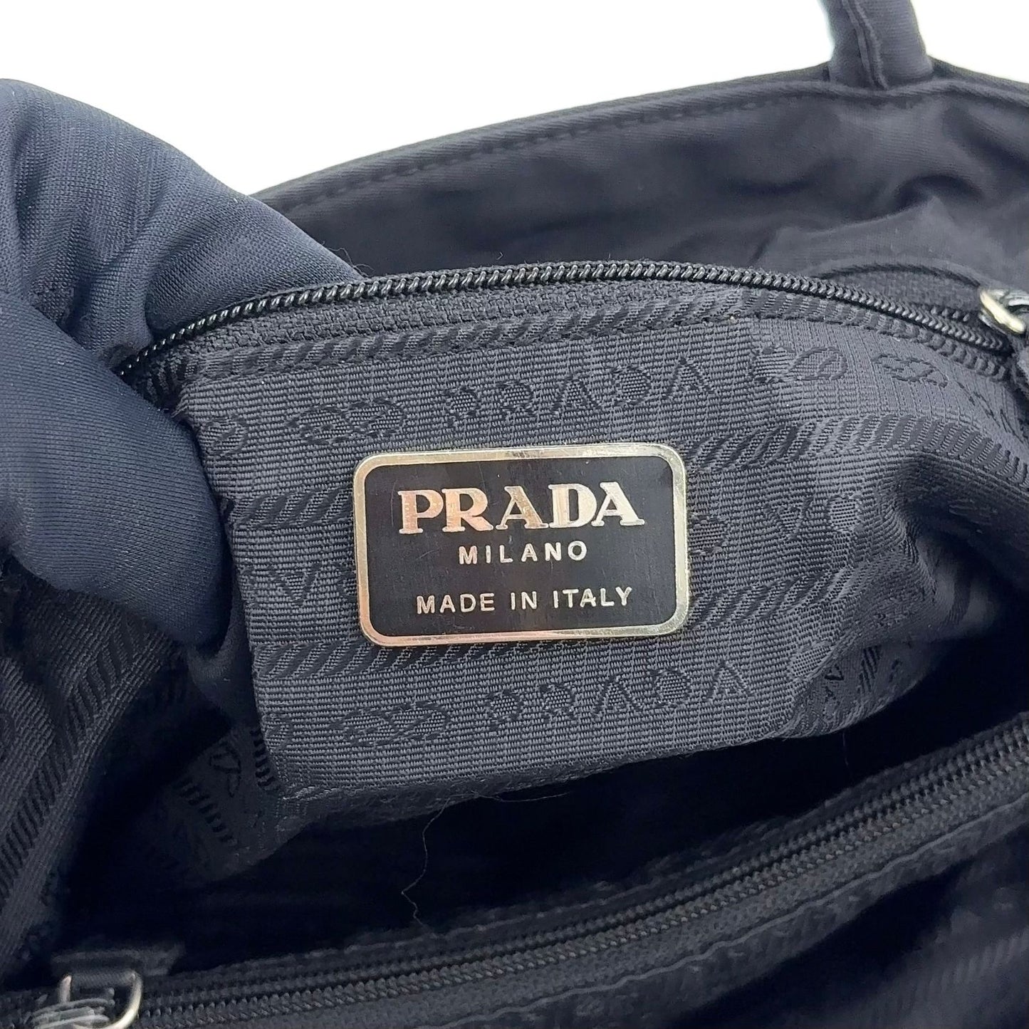 Prada Triangle Logo Nylon Black Tote Silver — view 4