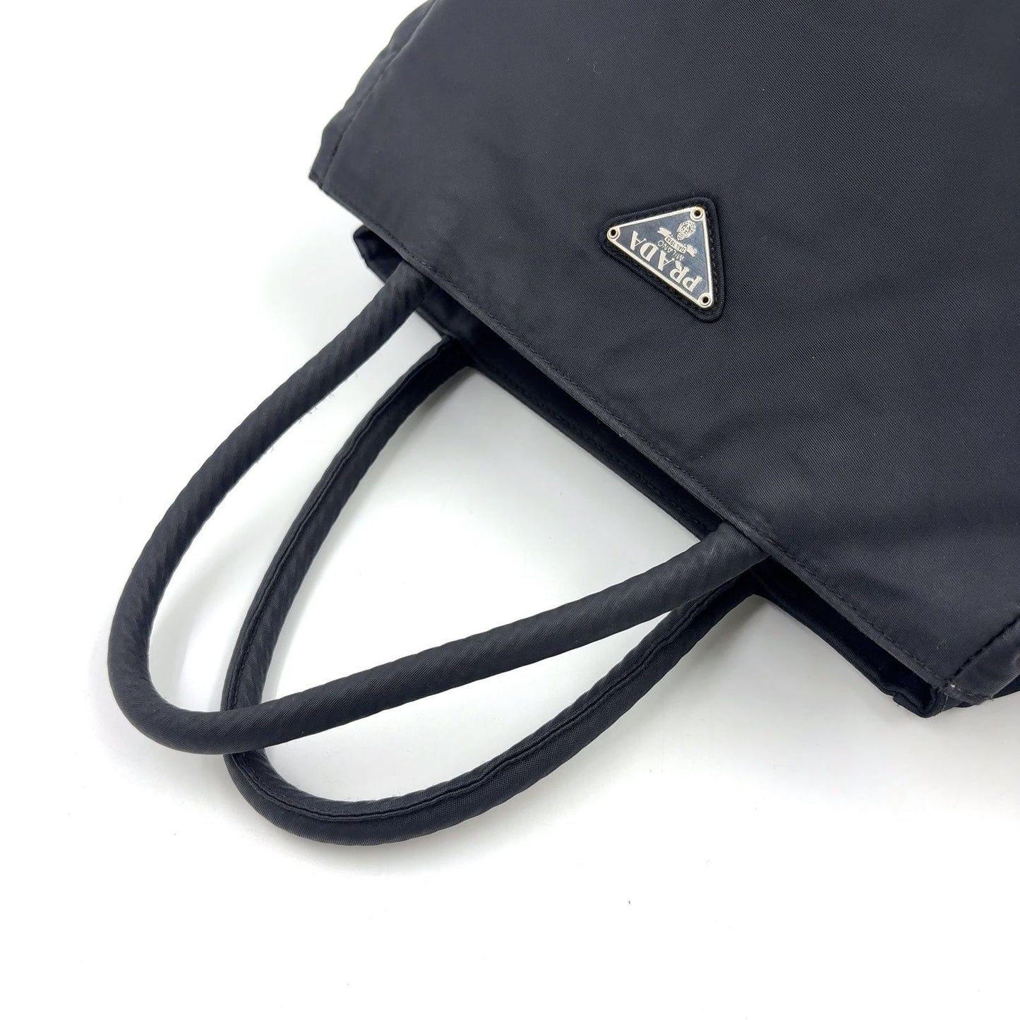 Prada Triangle Logo Nylon Black Tote Silver — view 5