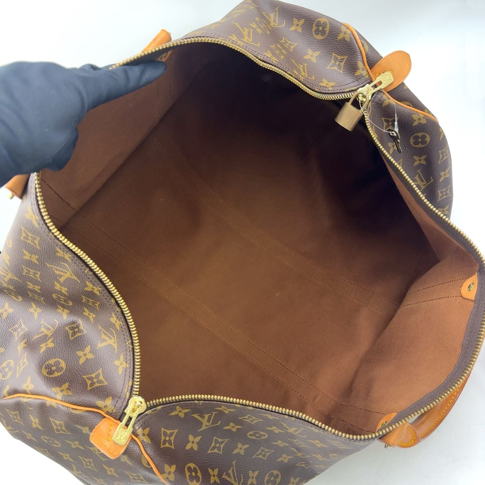 Louis Vuitton Keepall 60 Monogram Leather Brown Boston Bag Gold — view 3