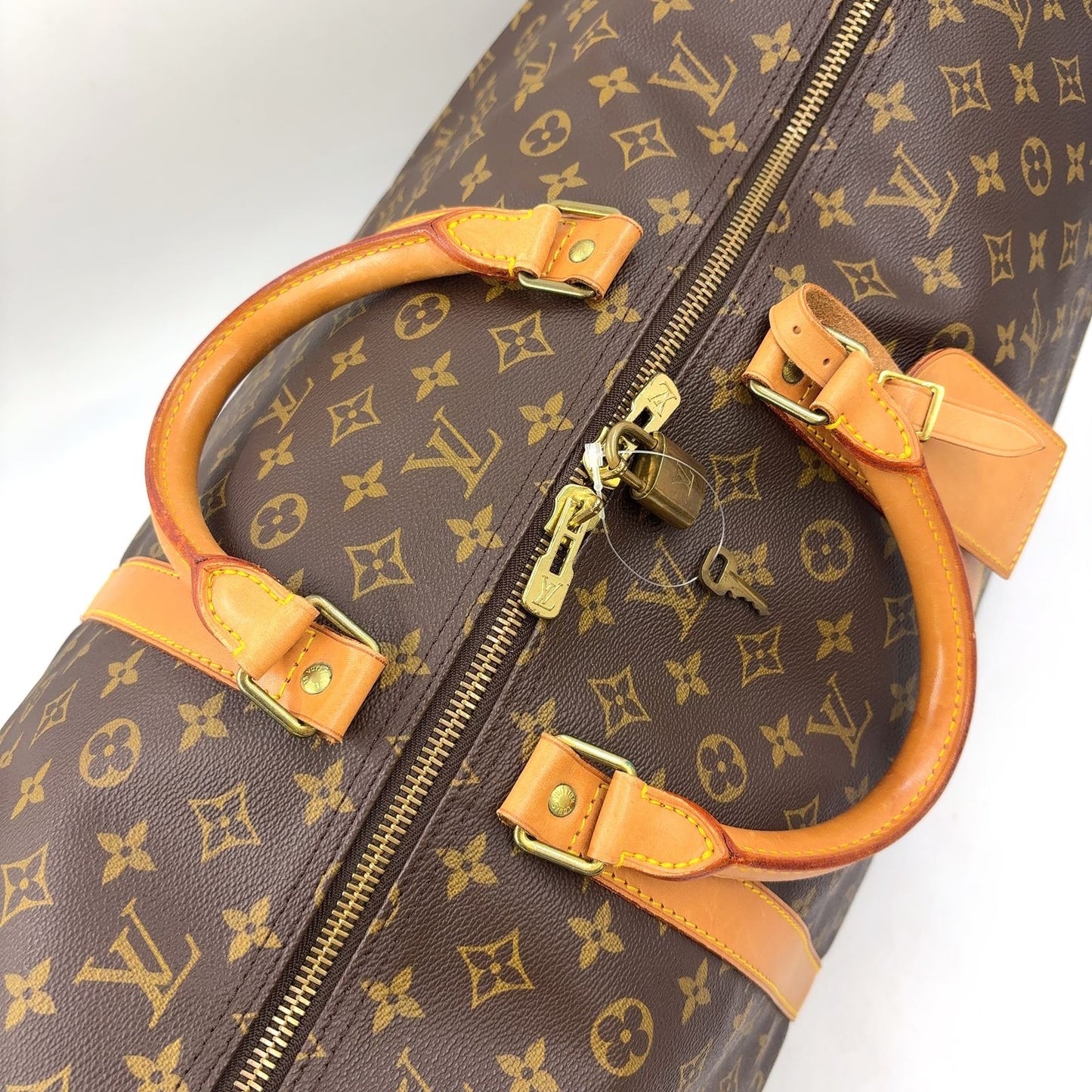 Louis Vuitton Keepall 60 Monogram Leather Brown Boston Bag Gold — view 9