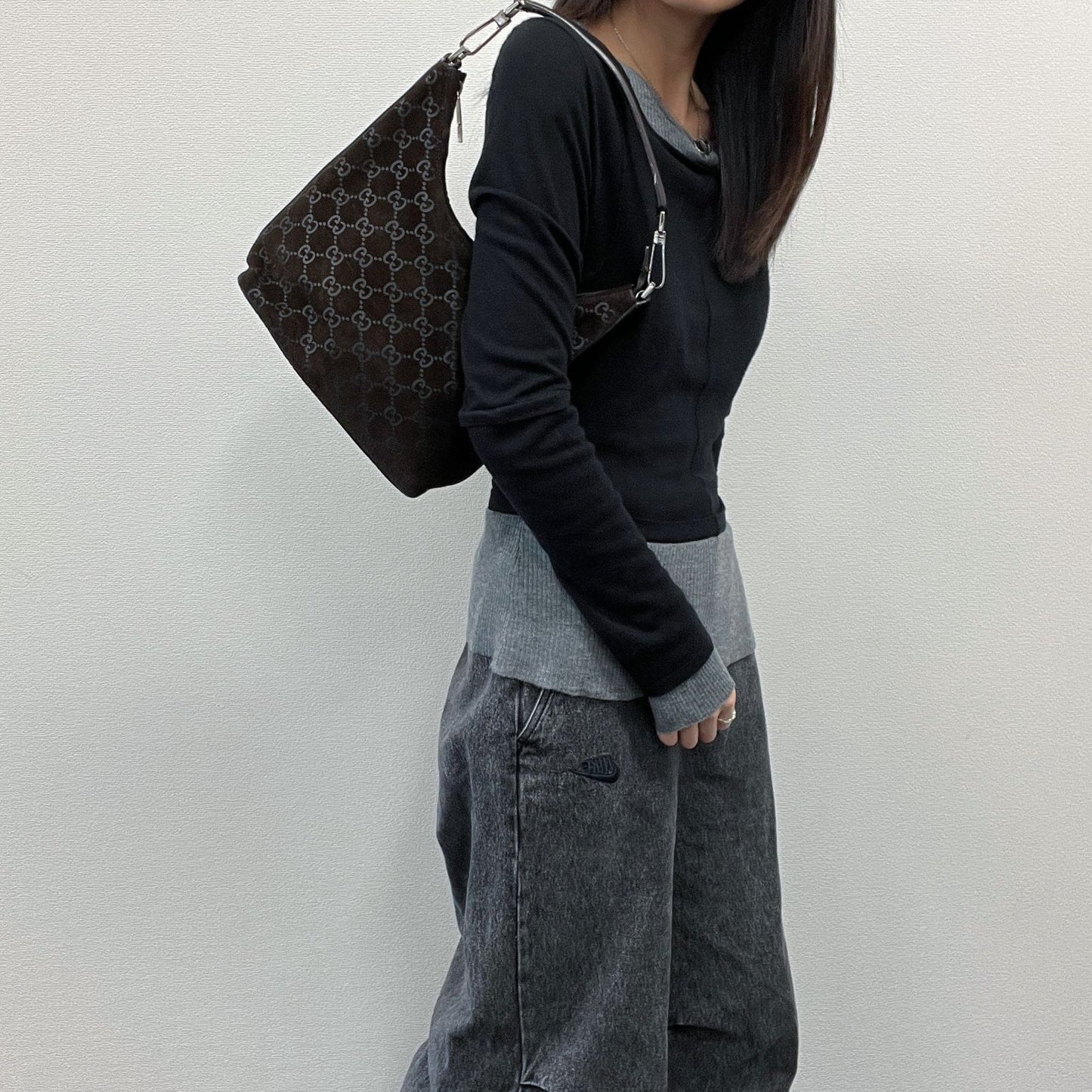 Gucci Shoulder Bag Brown Suede Vintage