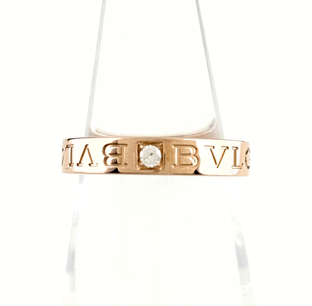 Bvlgari Double Logo Ring PG Pink Gold Pave Diamond