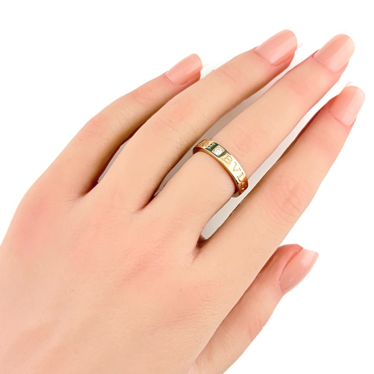 Bvlgari Double Logo Ring PG Pink Gold Pave Diamond — view 5