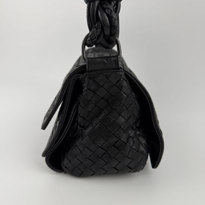 Bottega Veneta Intrecciato Shoulder Bag Black Leather Vintage — view 5