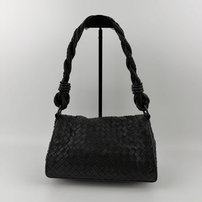 Bottega Veneta Intrecciato Shoulder Bag Black Leather Vintage — view 3