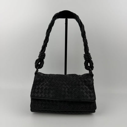 Bottega Veneta Intrecciato Shoulder Bag Black Leather Vintage — view 2