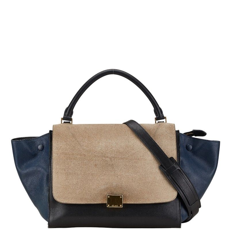 Celine Trapeze 2-Way Shoulder Bag Black Gray Navy Leather Suede