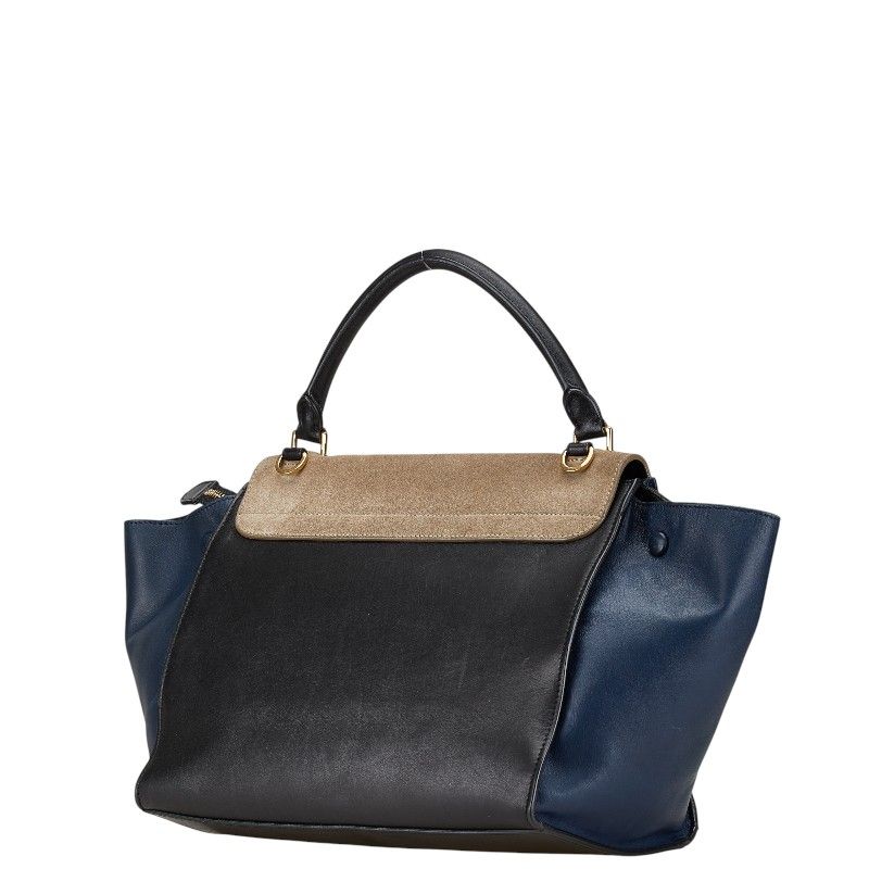 Celine Trapeze 2-Way Shoulder Bag Black Gray Navy Leather Suede — view 2
