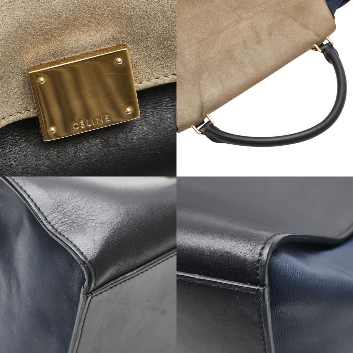 Celine Trapeze 2-Way Shoulder Bag Black Gray Navy Leather Suede — view 8