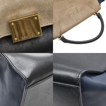 Celine Trapeze 2-Way Shoulder Bag Black Gray Navy Leather Suede — view 8