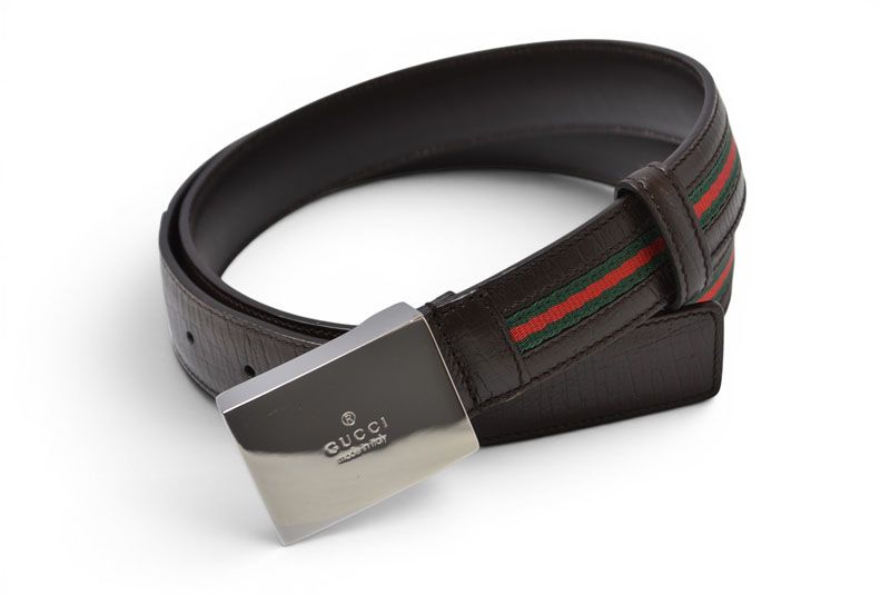 Gucci Belt 95 Leather Sherry Line Dark Brown Green Red