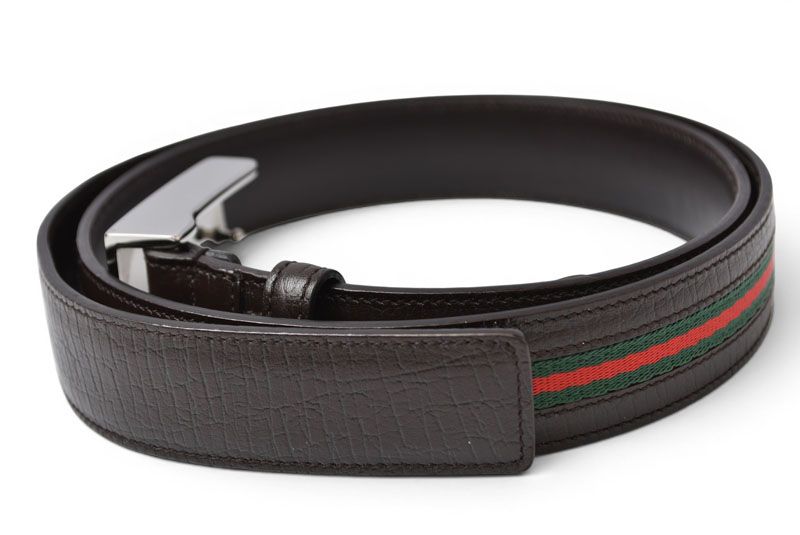 Gucci Belt 95 Leather Sherry Line Dark Brown Green Red — view 3