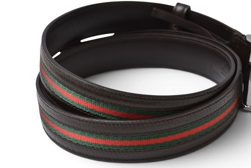 Gucci Belt 95 Leather Sherry Line Dark Brown Green Red — view 2