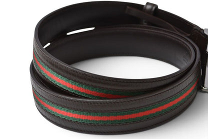 Gucci Belt 95 Leather Sherry Line Dark Brown Green Red — view 2
